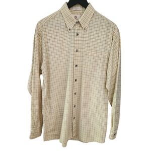 VIYELLA Beige Plaid Button Down Shirt Wool Cotton Blend classic fit m